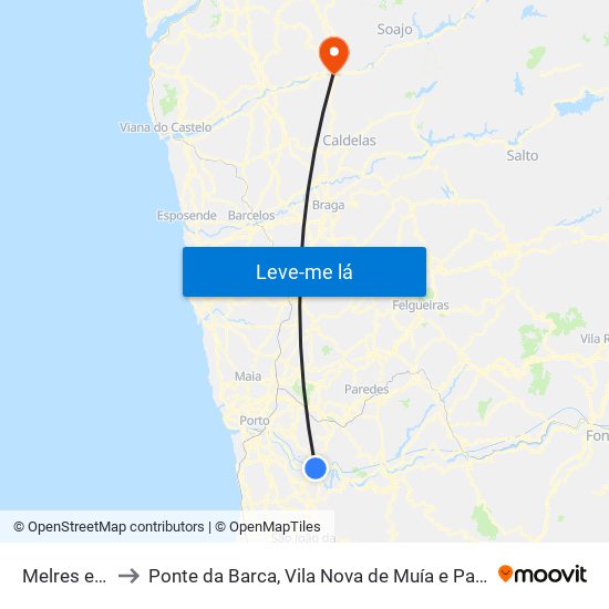 Melres e Medas to Ponte da Barca, Vila Nova de Muía e Paço Vedro de Magalhães map