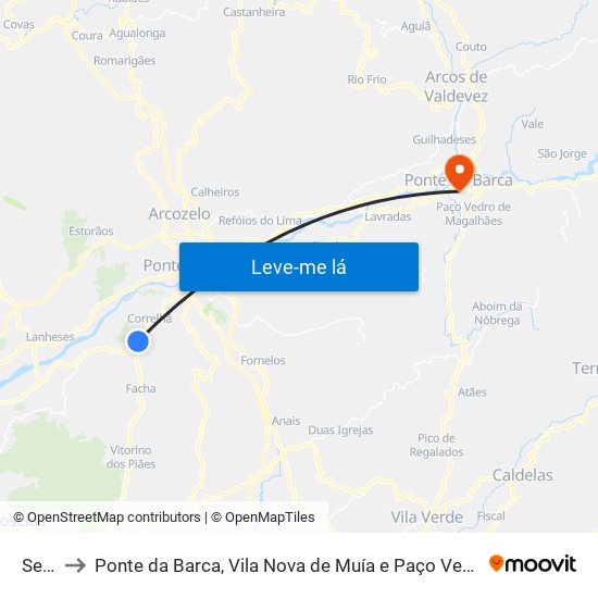 Seara to Ponte da Barca, Vila Nova de Muía e Paço Vedro de Magalhães map