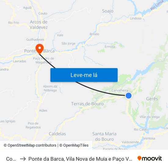 Covide to Ponte da Barca, Vila Nova de Muía e Paço Vedro de Magalhães map