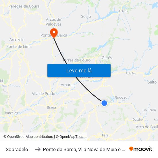 Sobradelo da Goma to Ponte da Barca, Vila Nova de Muía e Paço Vedro de Magalhães map