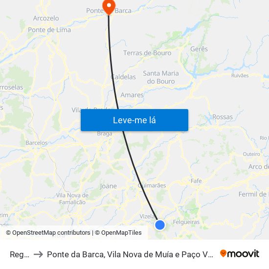 Regilde to Ponte da Barca, Vila Nova de Muía e Paço Vedro de Magalhães map