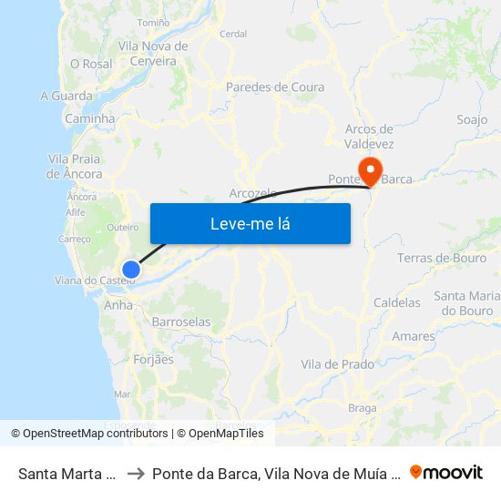 Santa Marta de Portuzelo to Ponte da Barca, Vila Nova de Muía e Paço Vedro de Magalhães map