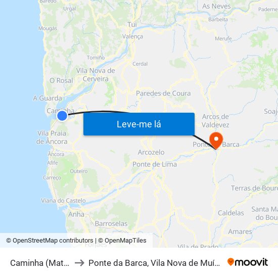 Caminha (Matriz) e Vilarelho to Ponte da Barca, Vila Nova de Muía e Paço Vedro de Magalhães map