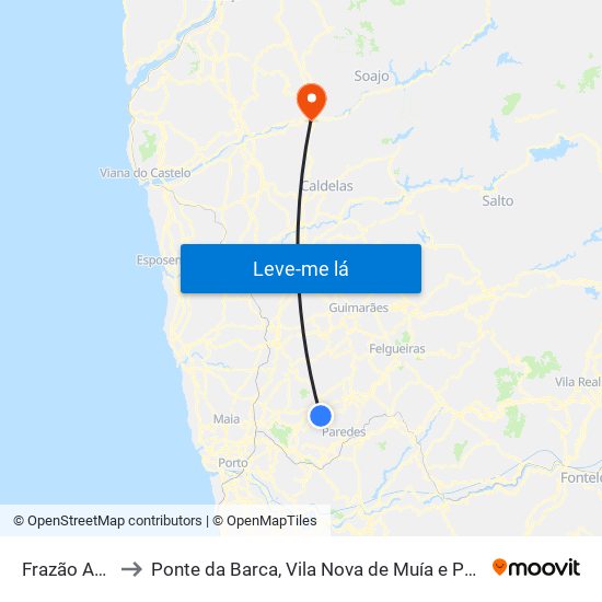 Frazão Arreigada to Ponte da Barca, Vila Nova de Muía e Paço Vedro de Magalhães map