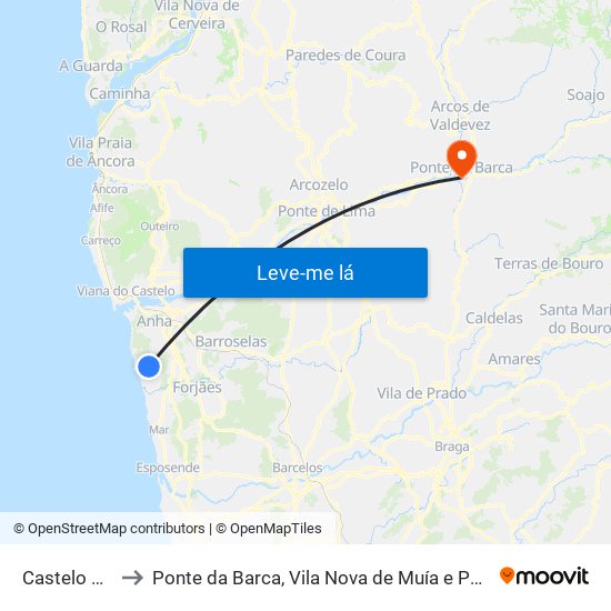 Castelo do Neiva to Ponte da Barca, Vila Nova de Muía e Paço Vedro de Magalhães map