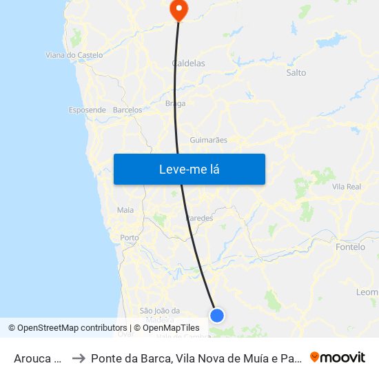 Arouca e Burgo to Ponte da Barca, Vila Nova de Muía e Paço Vedro de Magalhães map