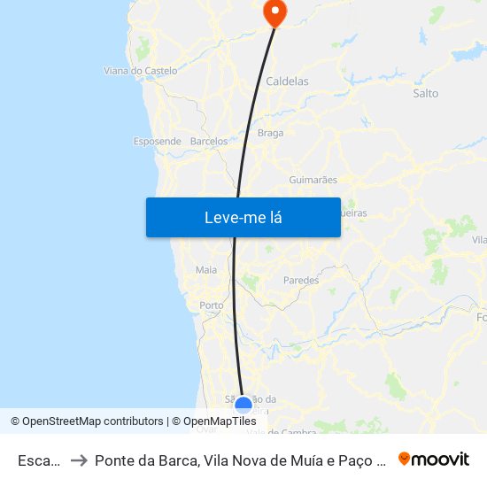 Escapães to Ponte da Barca, Vila Nova de Muía e Paço Vedro de Magalhães map