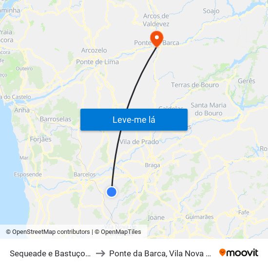 Sequeade e Bastuço (São João e Santo Estêvão) to Ponte da Barca, Vila Nova de Muía e Paço Vedro de Magalhães map