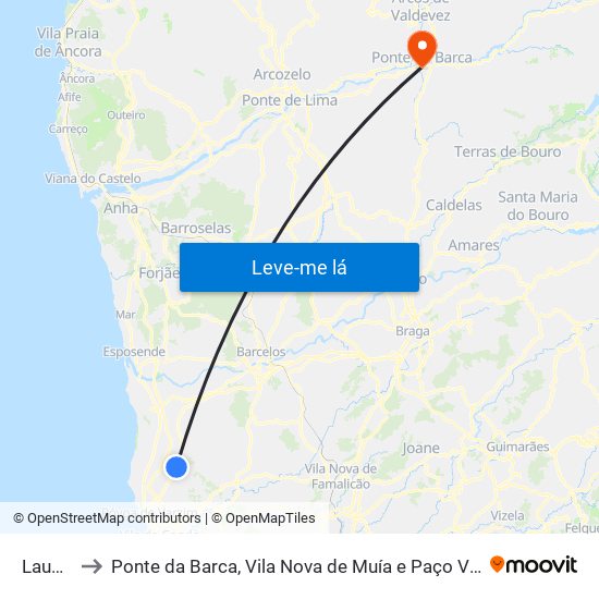 Laundos to Ponte da Barca, Vila Nova de Muía e Paço Vedro de Magalhães map