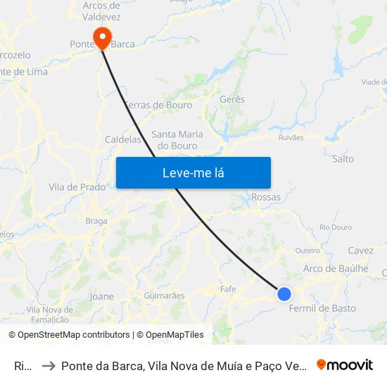 Ribas to Ponte da Barca, Vila Nova de Muía e Paço Vedro de Magalhães map