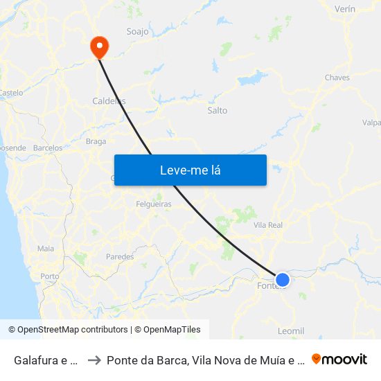Galafura e Covelinhas to Ponte da Barca, Vila Nova de Muía e Paço Vedro de Magalhães map