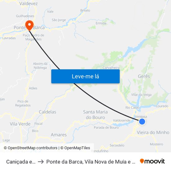 Caniçada e Soengas to Ponte da Barca, Vila Nova de Muía e Paço Vedro de Magalhães map