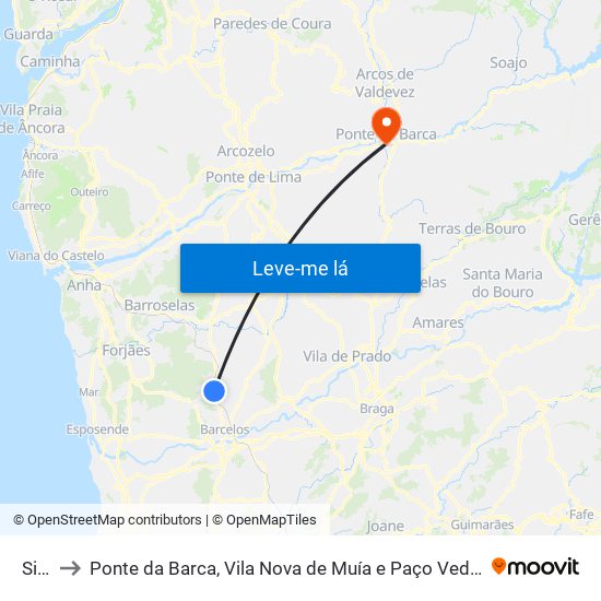 Silva to Ponte da Barca, Vila Nova de Muía e Paço Vedro de Magalhães map