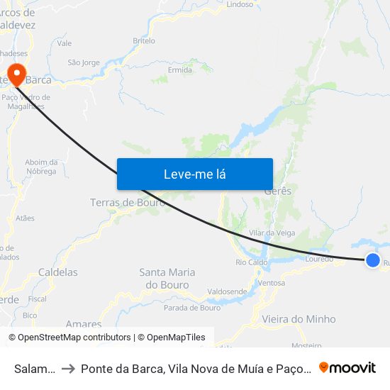 Salamonde to Ponte da Barca, Vila Nova de Muía e Paço Vedro de Magalhães map