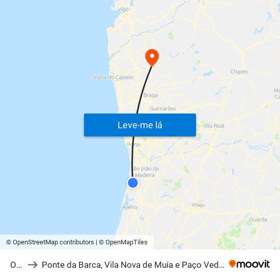 Ovar to Ponte da Barca, Vila Nova de Muía e Paço Vedro de Magalhães map