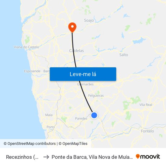 Recezinhos (São Mamede) to Ponte da Barca, Vila Nova de Muía e Paço Vedro de Magalhães map