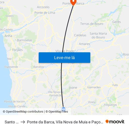 Santo Tirso to Ponte da Barca, Vila Nova de Muía e Paço Vedro de Magalhães map