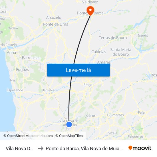 Vila Nova De Famalicão to Ponte da Barca, Vila Nova de Muía e Paço Vedro de Magalhães map