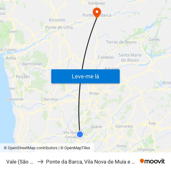Vale (São Martinho) to Ponte da Barca, Vila Nova de Muía e Paço Vedro de Magalhães map