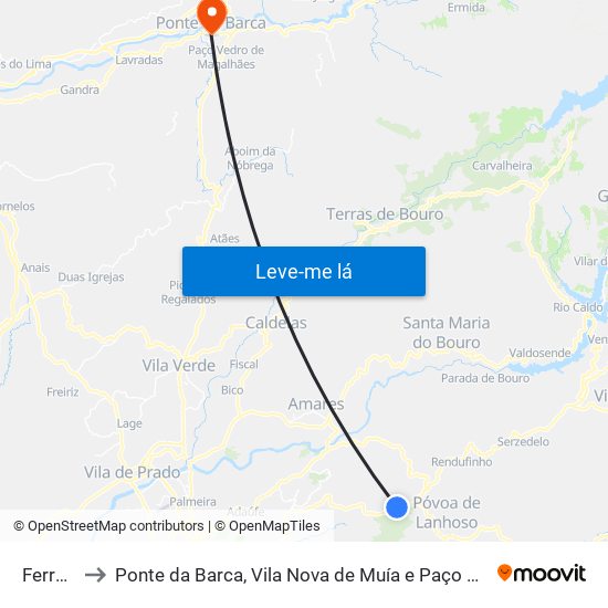 Ferreiros to Ponte da Barca, Vila Nova de Muía e Paço Vedro de Magalhães map