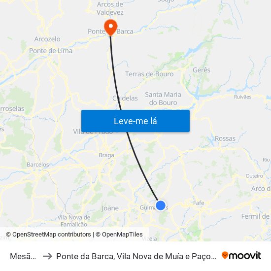 Mesão Frio to Ponte da Barca, Vila Nova de Muía e Paço Vedro de Magalhães map