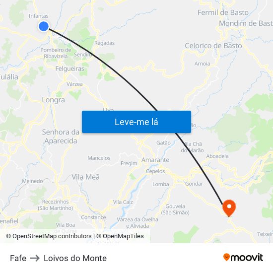 Fafe to Loivos do Monte map