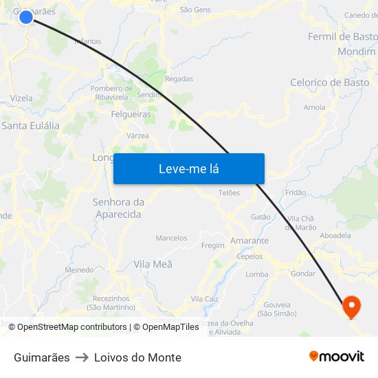 Guimarães to Loivos do Monte map