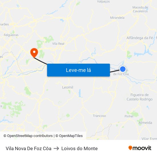 Vila Nova De Foz Côa to Loivos do Monte map