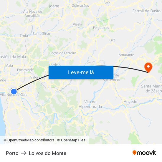 Porto to Loivos do Monte map