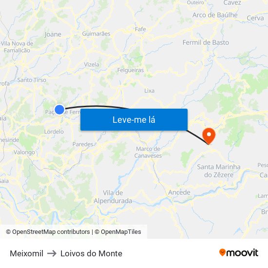 Meixomil to Loivos do Monte map