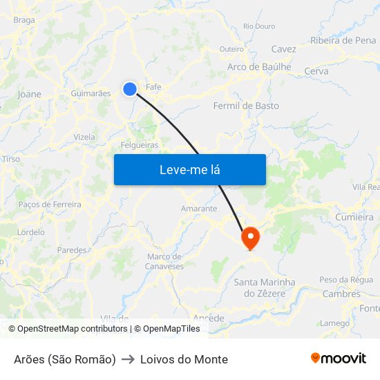 Arões (São Romão) to Loivos do Monte map