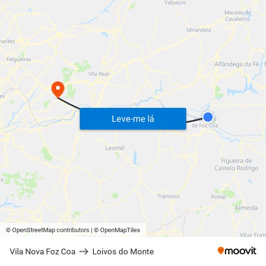Vila Nova Foz Coa to Loivos do Monte map