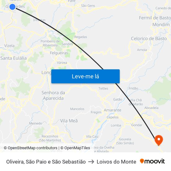 Oliveira, São Paio e São Sebastião to Loivos do Monte map