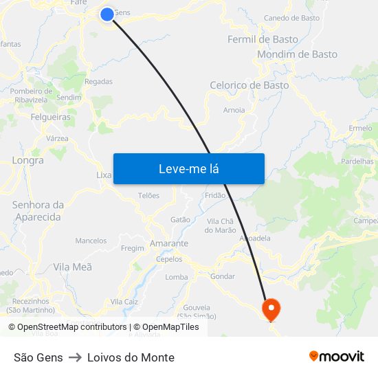 São Gens to Loivos do Monte map