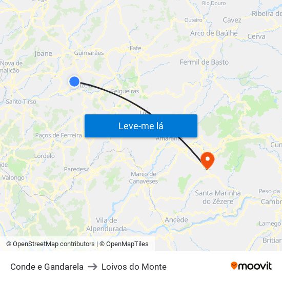 Conde e Gandarela to Loivos do Monte map