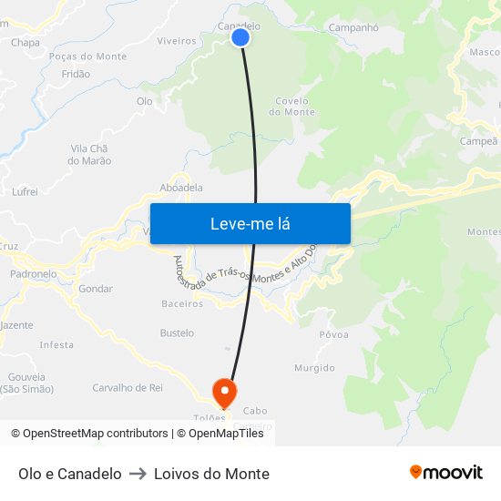 Olo e Canadelo to Loivos do Monte map
