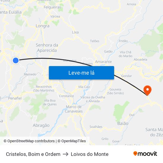 Cristelos, Boim e Ordem to Loivos do Monte map