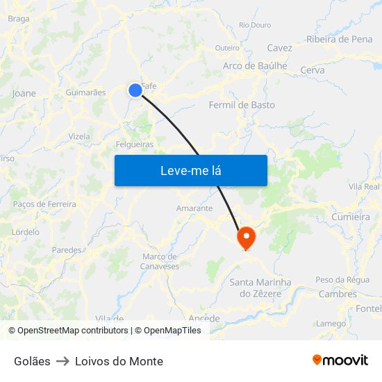 Golães to Loivos do Monte map