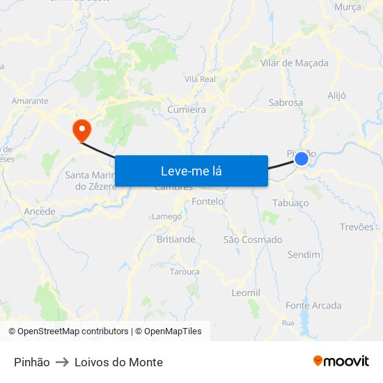 Pinhão to Loivos do Monte map