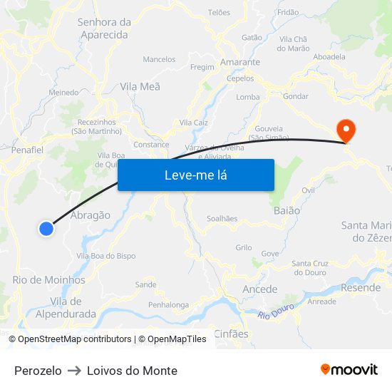 Perozelo to Loivos do Monte map