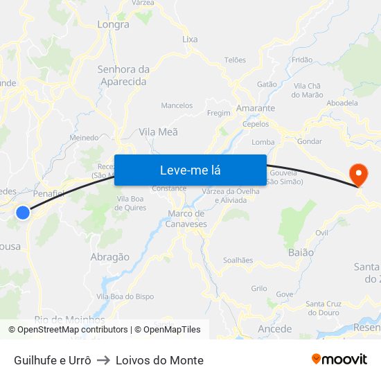 Guilhufe e Urrô to Loivos do Monte map