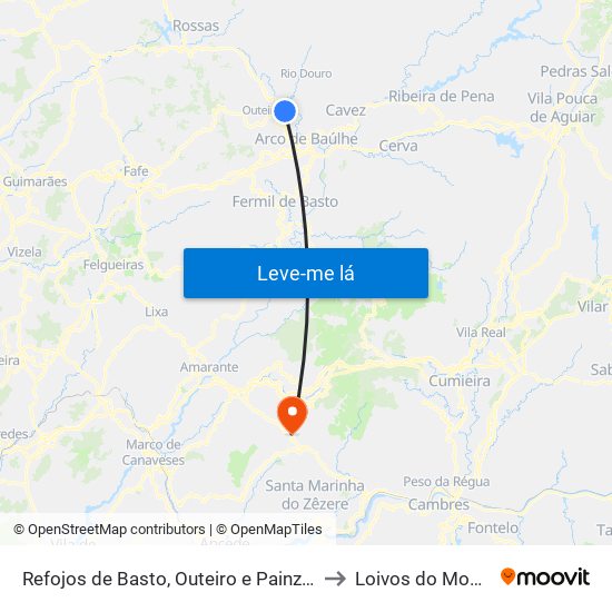 Refojos de Basto, Outeiro e Painzela to Loivos do Monte map