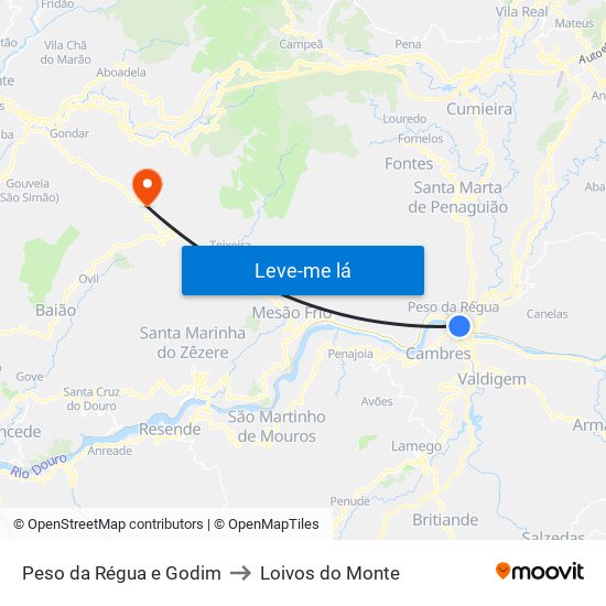 Peso da Régua e Godim to Loivos do Monte map