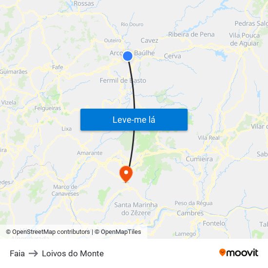 Faia to Loivos do Monte map