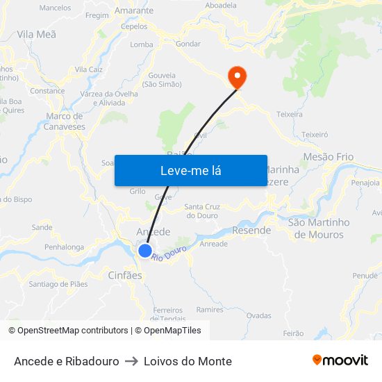Ancede e Ribadouro to Loivos do Monte map