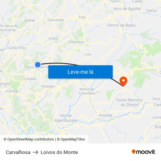 Carvalhosa to Loivos do Monte map