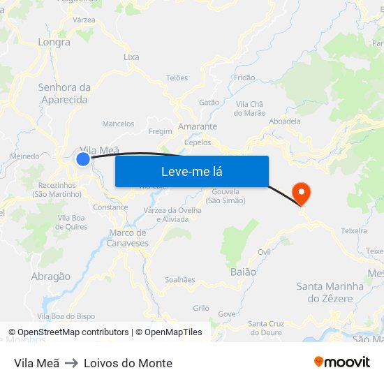 Vila Meã to Loivos do Monte map