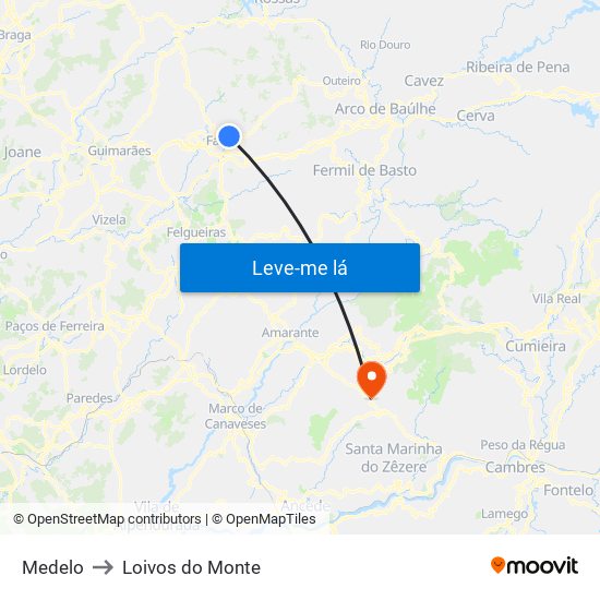 Medelo to Loivos do Monte map