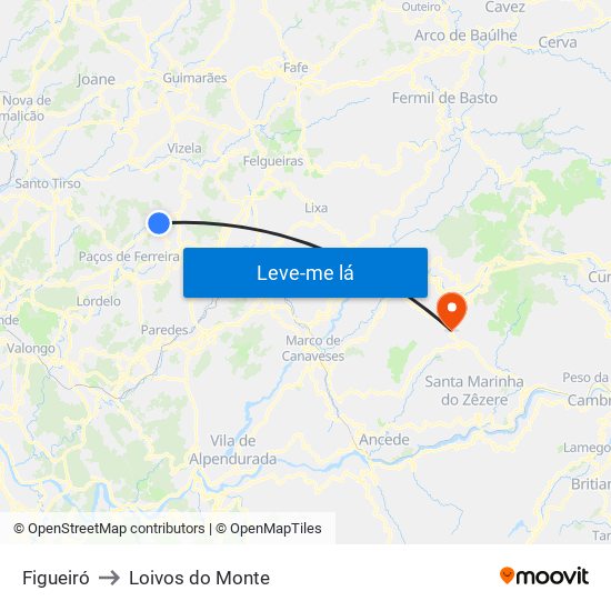 Figueiró to Loivos do Monte map