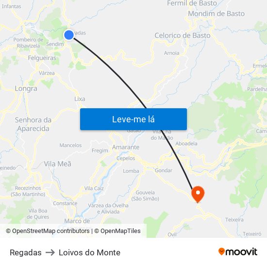 Regadas to Loivos do Monte map